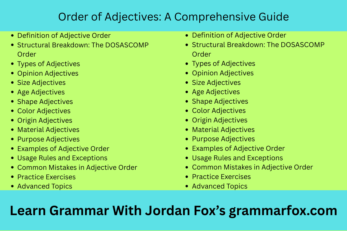 Order of Adjectives: A Comprehensive Guide