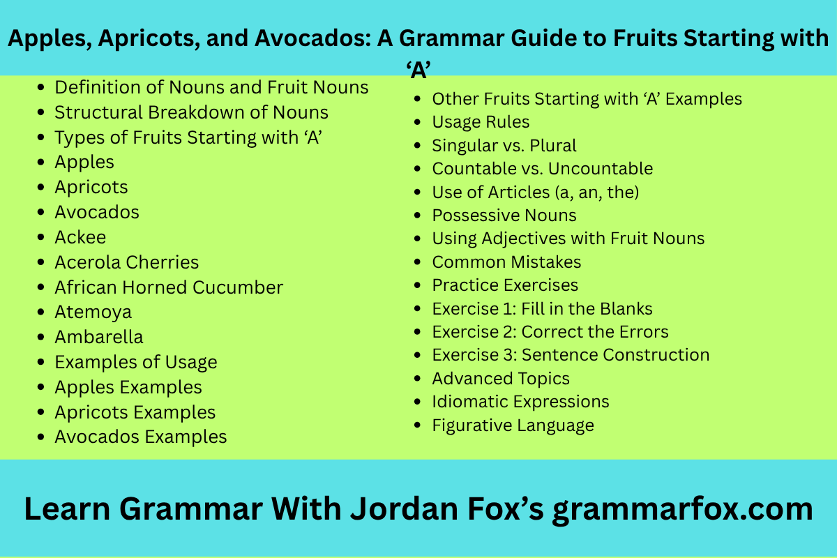 Apples, Apricots, and Avocados: A Grammar Guide to Fruits Starting with ‘A’