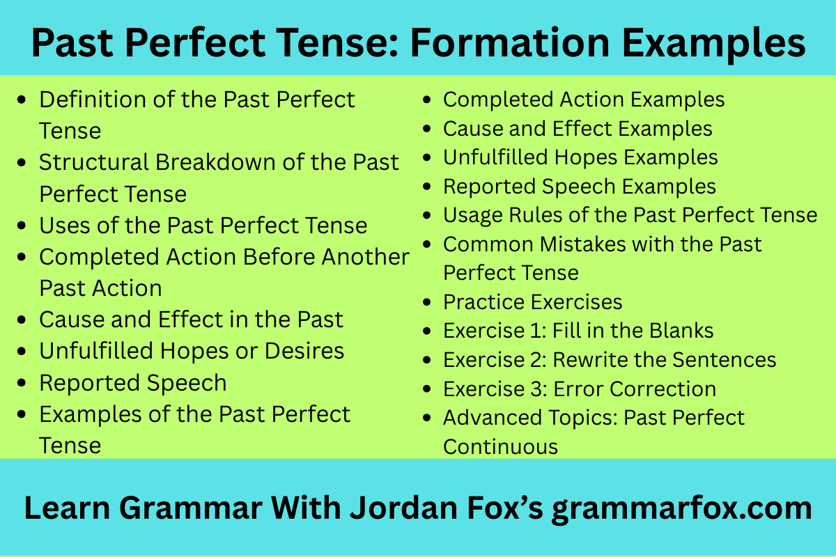 Past Perfect Tense: Formation Examples