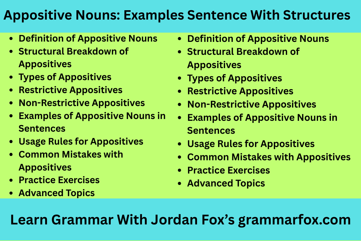 Appositive Nouns: Examples Sentence With Structures