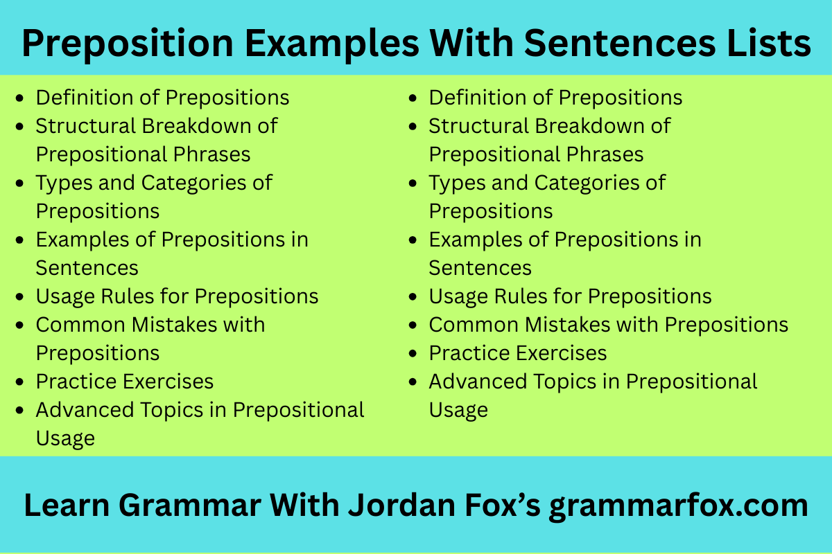 Preposition Examples With Sentences Lists