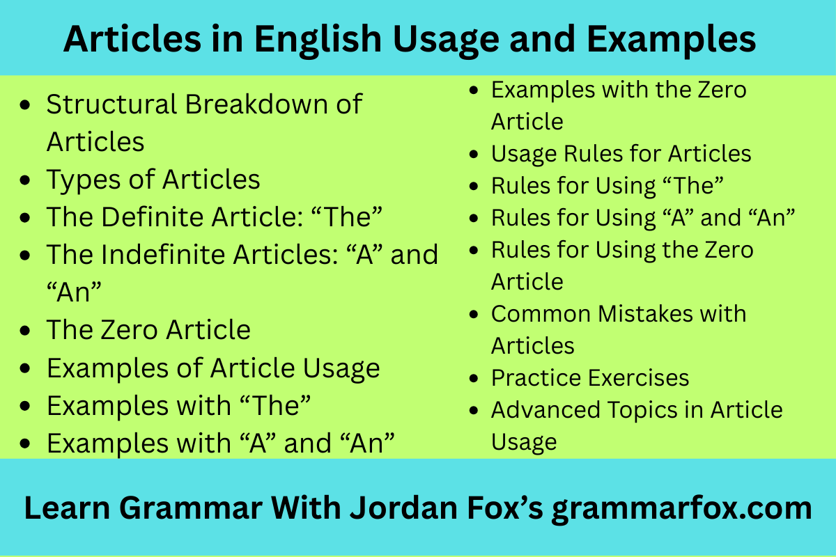 Articles in English Usage and Examples