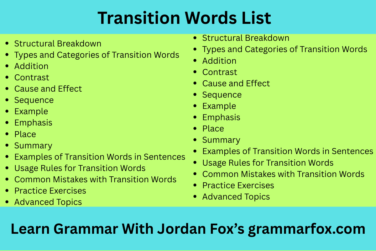 Transition Words List