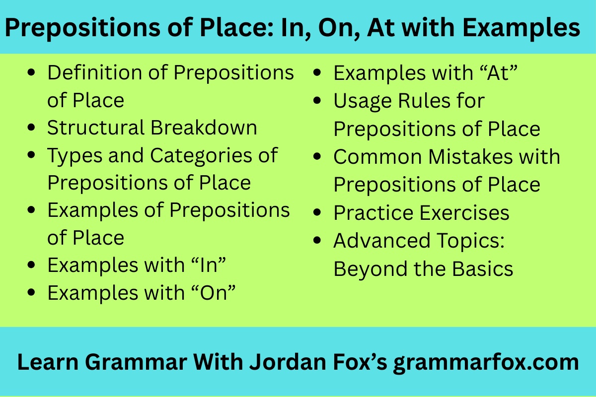 Prepositions of Place: In, On, At with Examples
