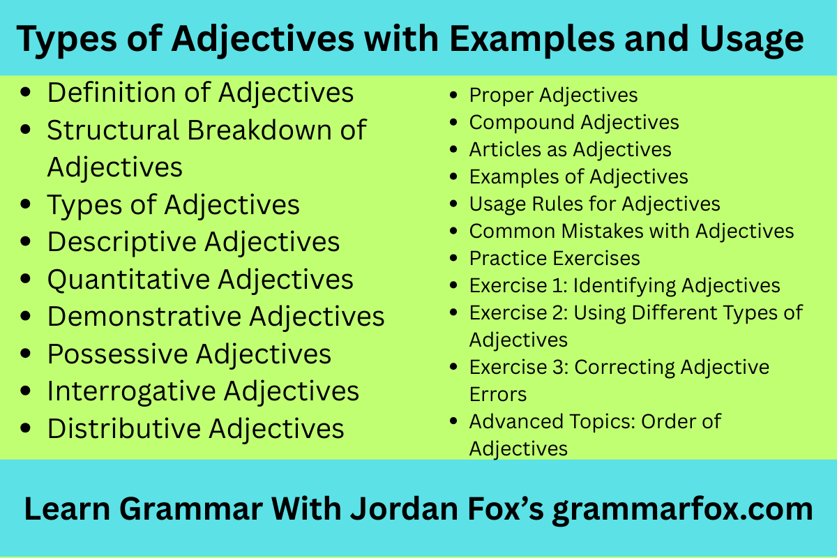 Types of Adjectives with Examples and Usage