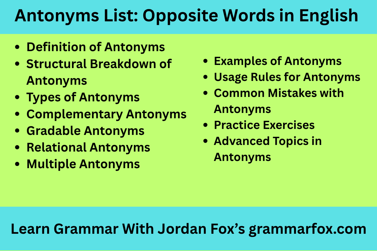 Antonyms List: Opposite Words in English
