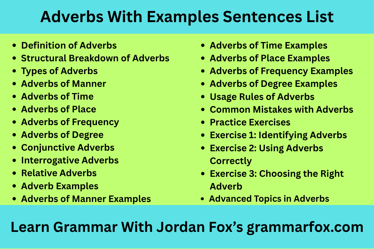Adverbs With Examples Sentences List